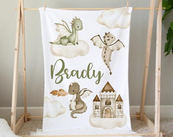Dragon Baby Blanket With Name, Baby Boy Blanket, Dragon Nursery, Baby Shower Gift, Dragon Crib Bedding Boy, Dragon Blanket, Toddler Blanket