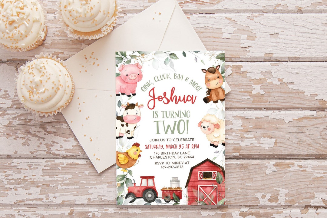 Editable Farm Birthday Invitation, Farm Animals Birthday Party Invite ...