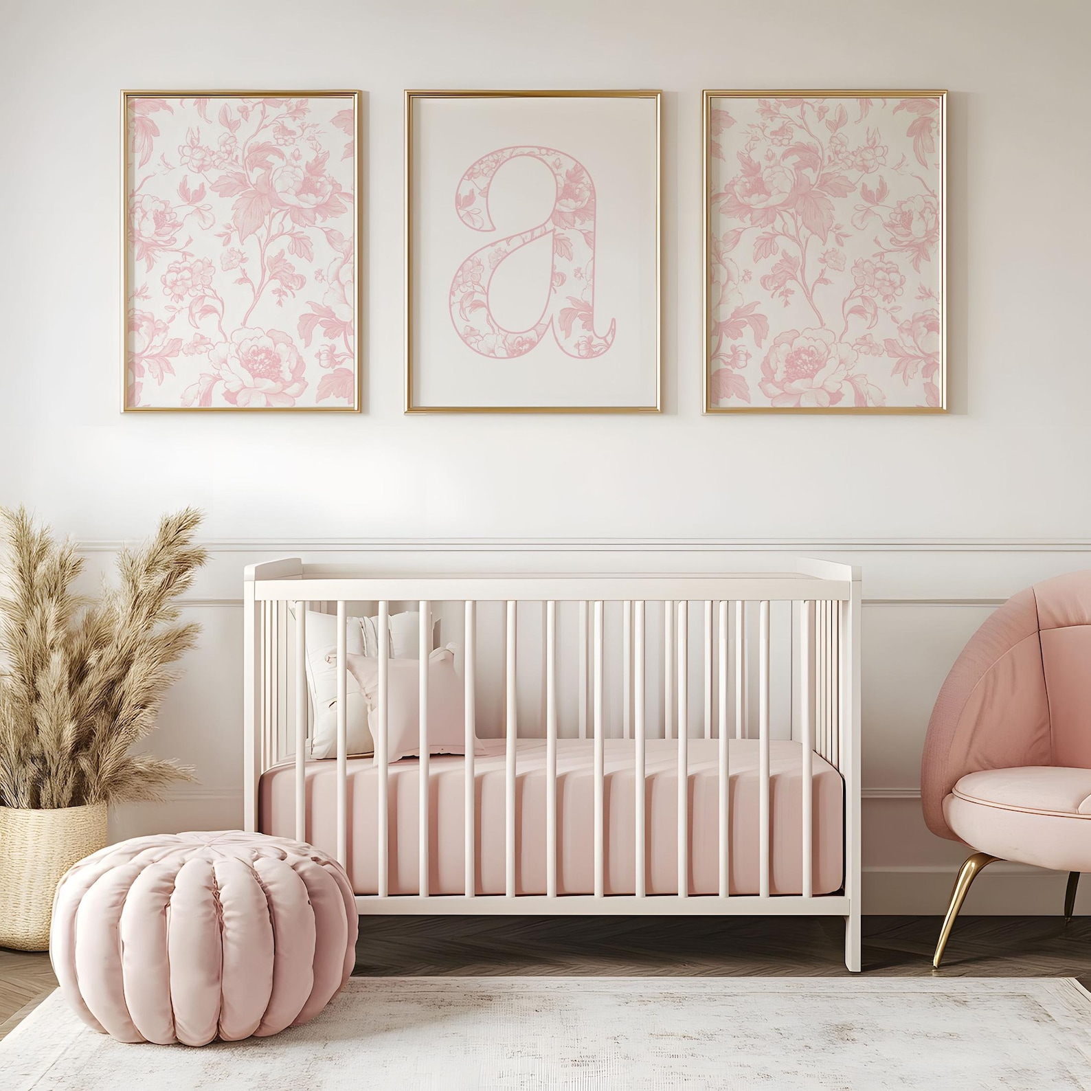 Pink Floral Nursery Print Custom, Chinoiserie Wall Art, Pink Toile ...