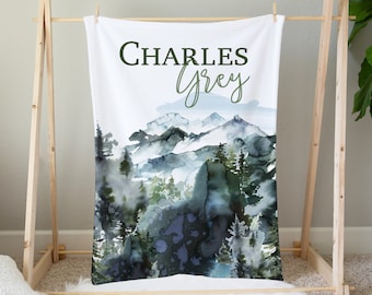 Personalized Baby Blanket, Forest Baby Blanket Woodland Baby Blanket, Baby Boy Blanket Baby Boy Gift, Forest Crib Bedding, Baby Name Blanket