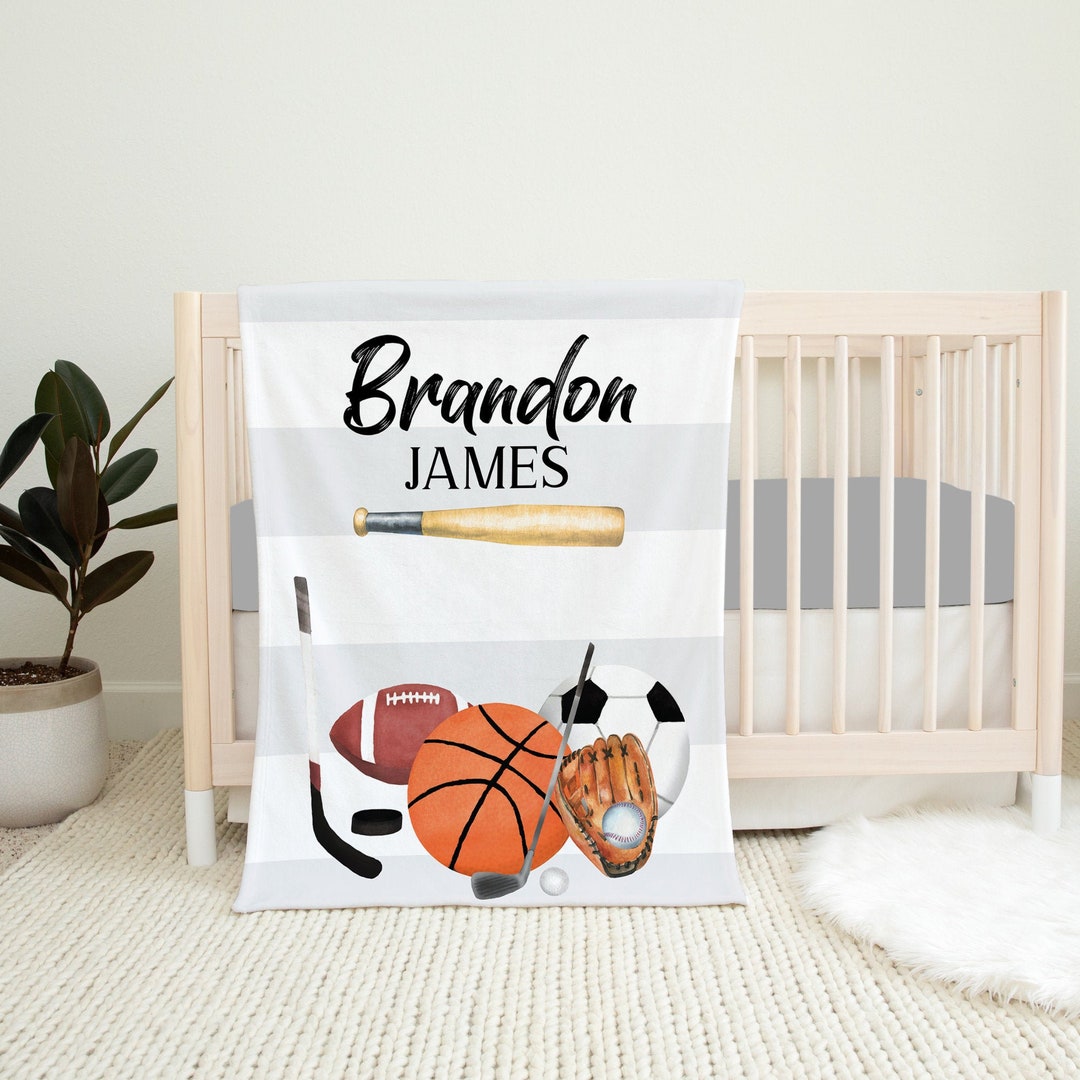 Personalized Sports Blanket, Baby Name Blanket, Baby Boy Blanket