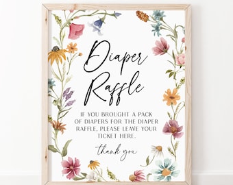 Diaper Raffle Sign, Baby In Bloom Baby Shower Sign, Wildflower Baby Shower Game, Floral Baby Shower Decorations Girl, Instant Printable WFS1