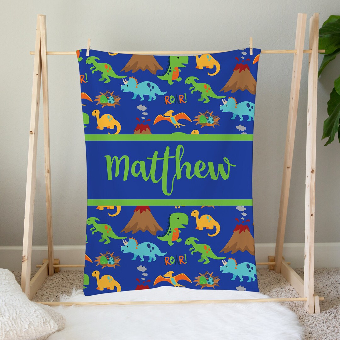 Personalized Dinosaur Baby Blanket, Dinosaur Blanket, Personalized Baby Name Blanket, Baby Boy