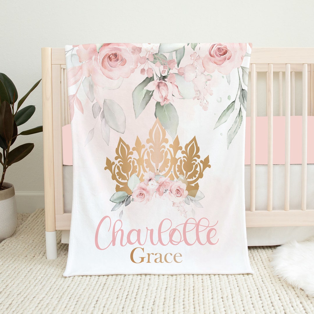 Personalized Princess Baby Blanket, Pink Baby Girl Blanket, Baby