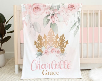 Personalized Princess Baby Blanket, Pink Baby Girl Blanket, Baby Shower Gift, Princess Nursery Girl Crib Bedding, Custom Baby Gift Christmas