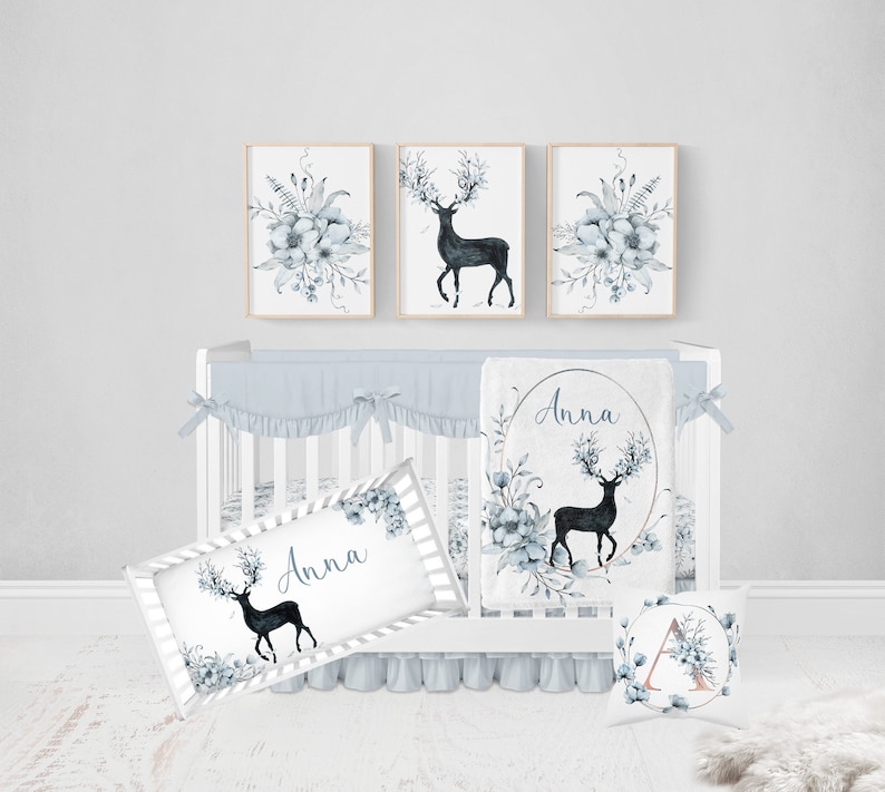 Baby Girl Deer Crib Bedding Set Woodland Crib Bedding Set Etsy