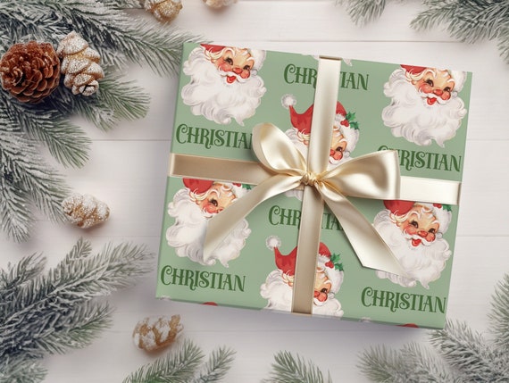 Santa Personalized Christmas Wrapping Paper, Personalized Christmas Gift  Wrapping Paper, Vintage Santa Wrapping Paper Custom, Name Gift Wrap 