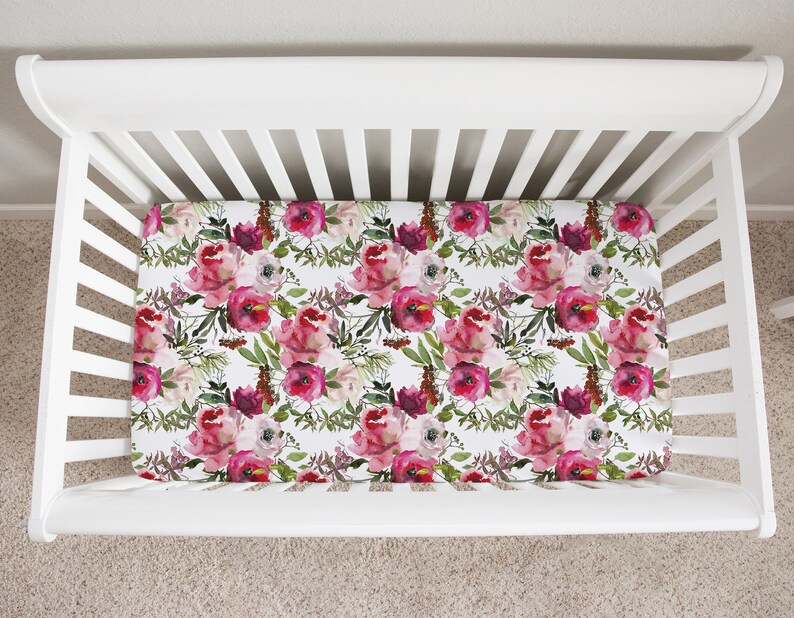Floral Crib Bedding Set Burgundy Purple and Pink Flower Etsy
