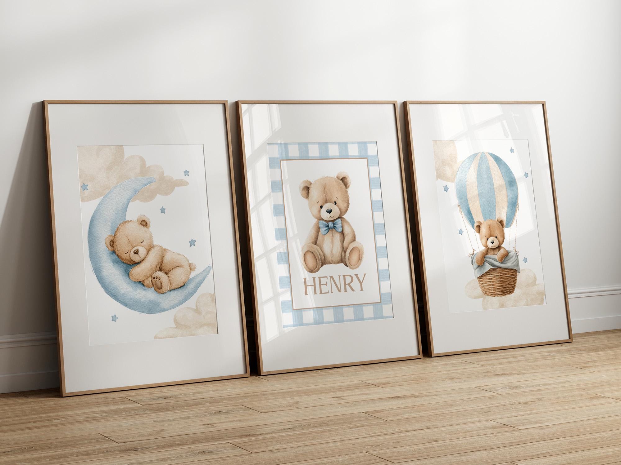 Personalized Teddy Bear Nursery Wall Art, Set of 3 Prints, Custom Baby ...