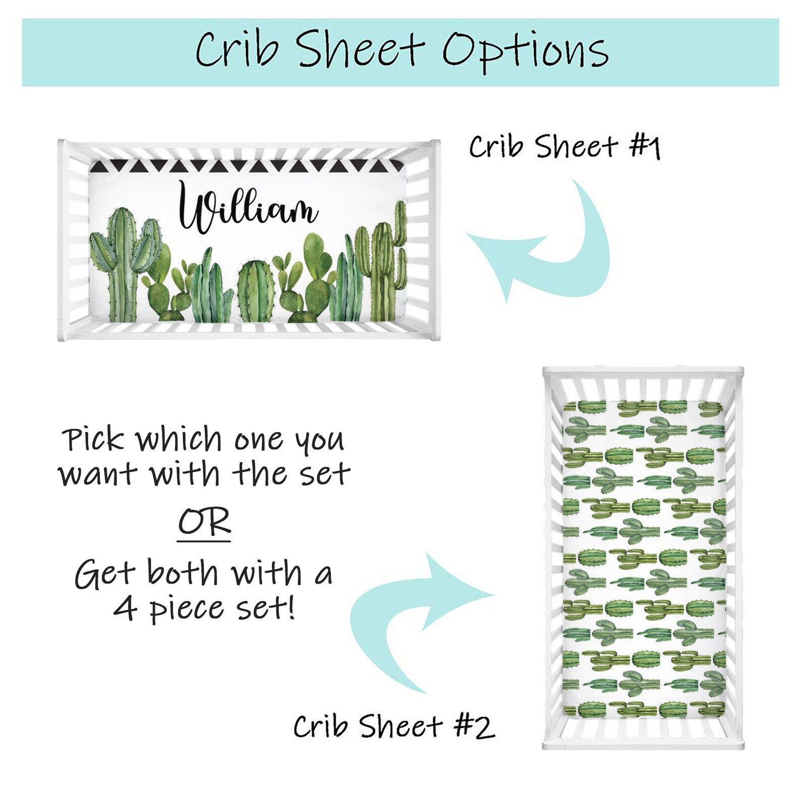 Cactus Crib Bedding Set Boy Baby Boy Crib Bedding Cactus Etsy