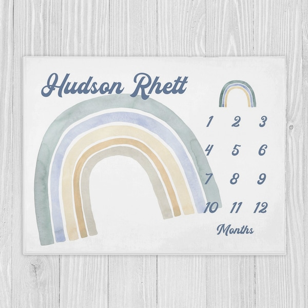 Rainbow Milestone Blanket, Boy Milestone Blanket, Baby Shower Gift, Boho Baby Blanket, Personalized Rainbow Baby Blanket, Baby Boy Blanket