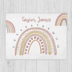 Rainbow Milestone Blanket, Gender Neutral Milestone Blanket, Personalized Rainbow Baby Blanket, Baby Shower Gift Baby Month Blanket Boy Girl