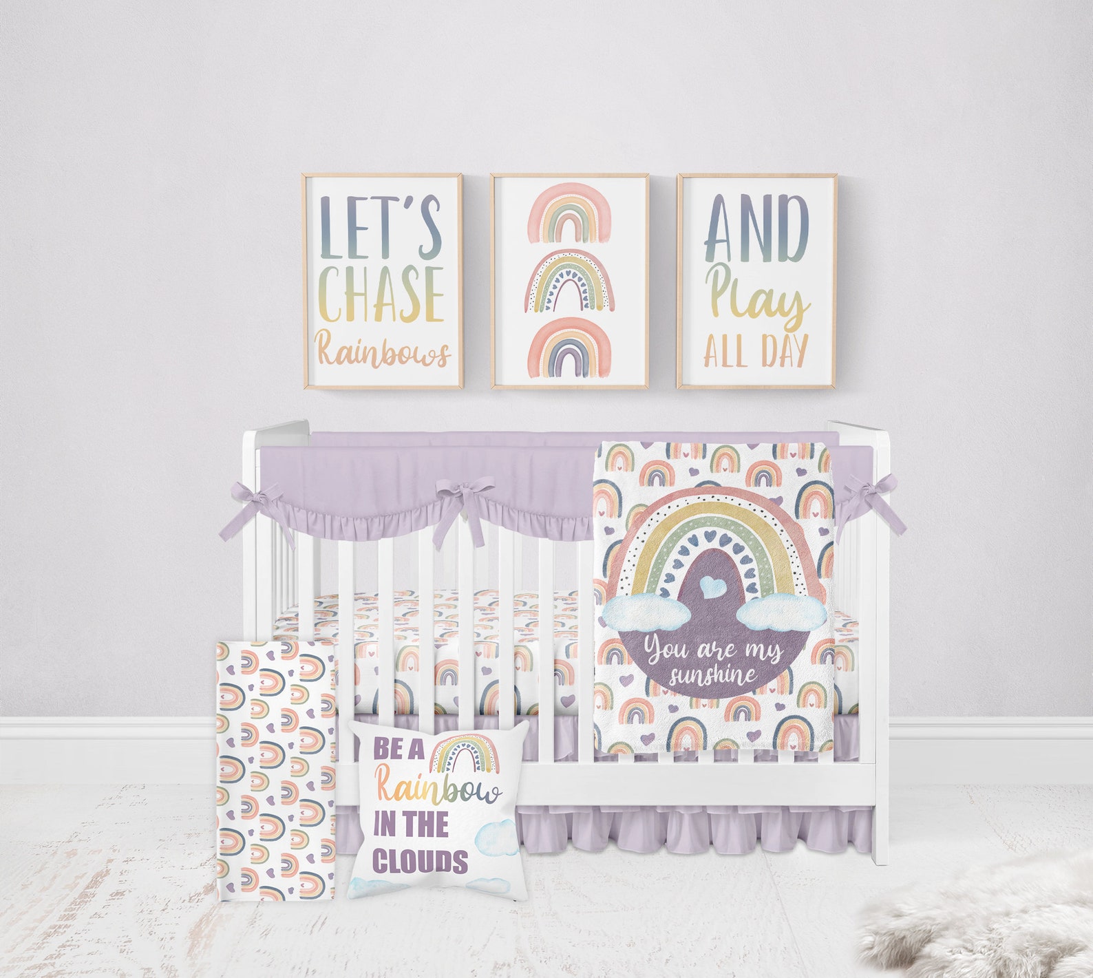 You Are My Sunshine Rainbow Nursery Bedding Set Rainbow Crib Etsy