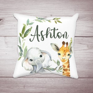 Personalized Safari Animals Nursery Pillow, Safari Crib Bedding, Safari Nursery, Jungle Nursery, Safari Nursery Decor, Elephant, Giraffe