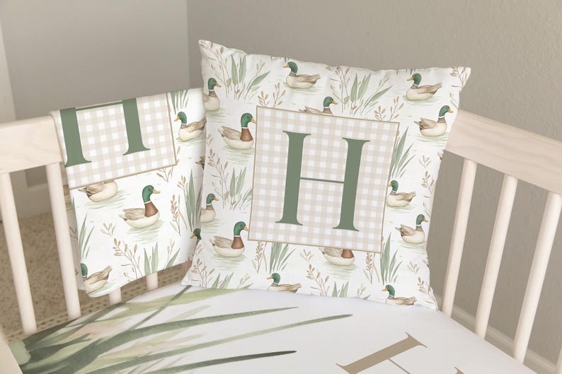 Mallard Duck Nursery Bedding Set, Baby Boy Bedding Set, Gingham Crib ...