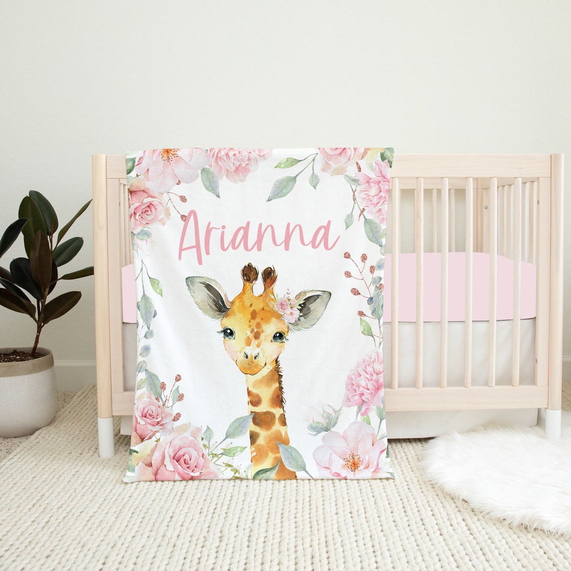 Personalized Giraffe Baby Blanket Baby Girl Blanket Custom Etsy