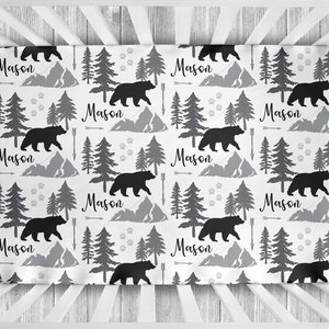 Woodland Baby Crib Sheets, Crib Sheets Boy, Boy Nursery Bedding, Woodland Nursery, Woodland Crib Bedding, Bear Crib Sheet, Personalized Crib