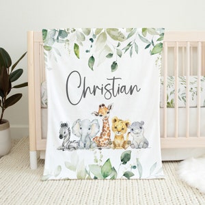 Safari Animals Baby Blanket, Personalized Safari Baby Blanket, Safari Nursery, Baby Boy Blanket, Baby Shower Gift, Personalized Baby Blanket