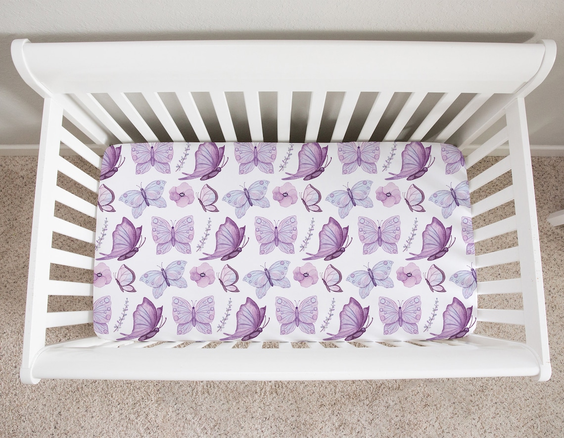 Purple Butterfly Crib Sheet Butterfly Crib Bedding Crib Etsy