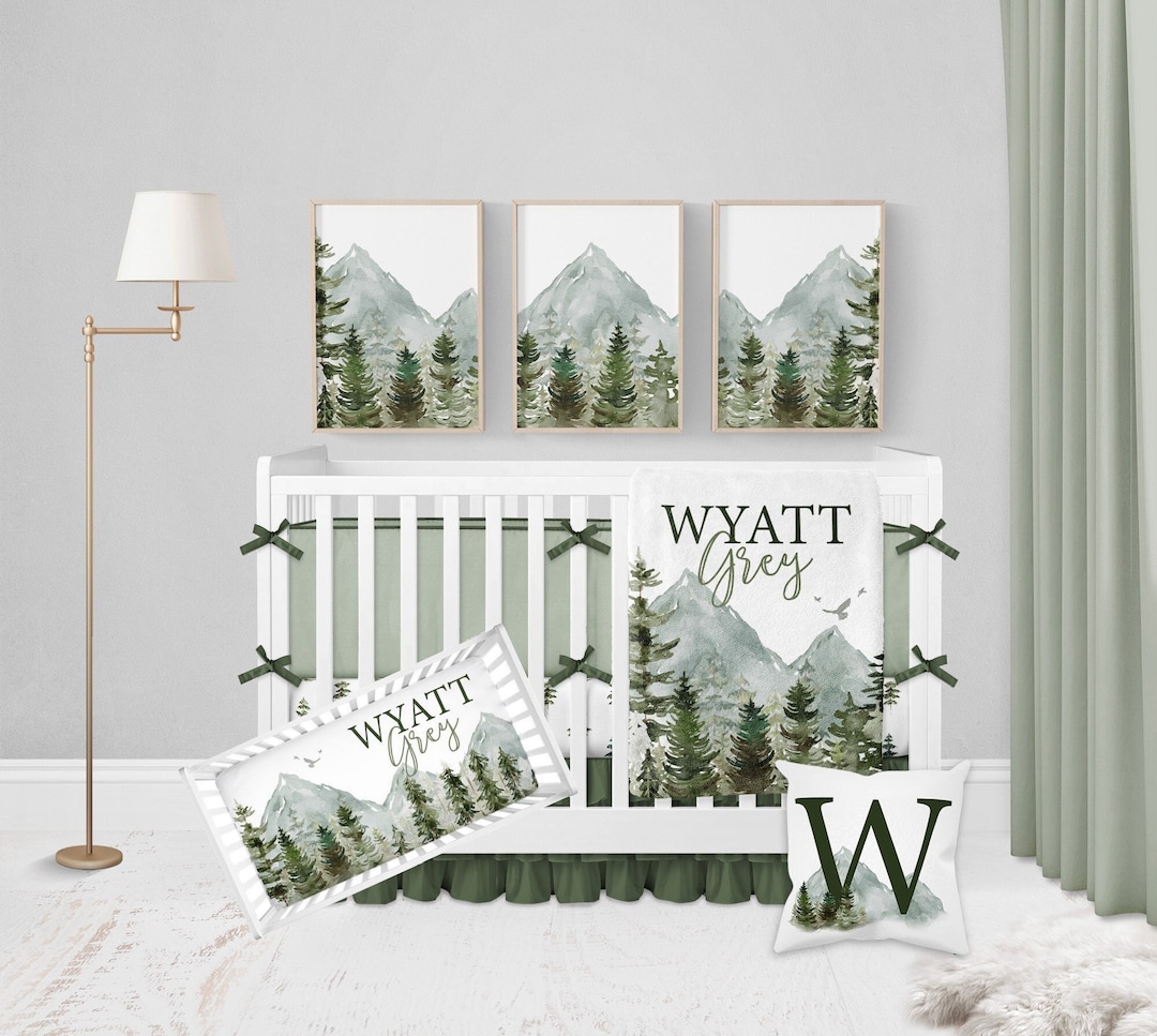 Mountain Crib Bedding Set Boy, Baby Boy Crib Bedding Set, Forest