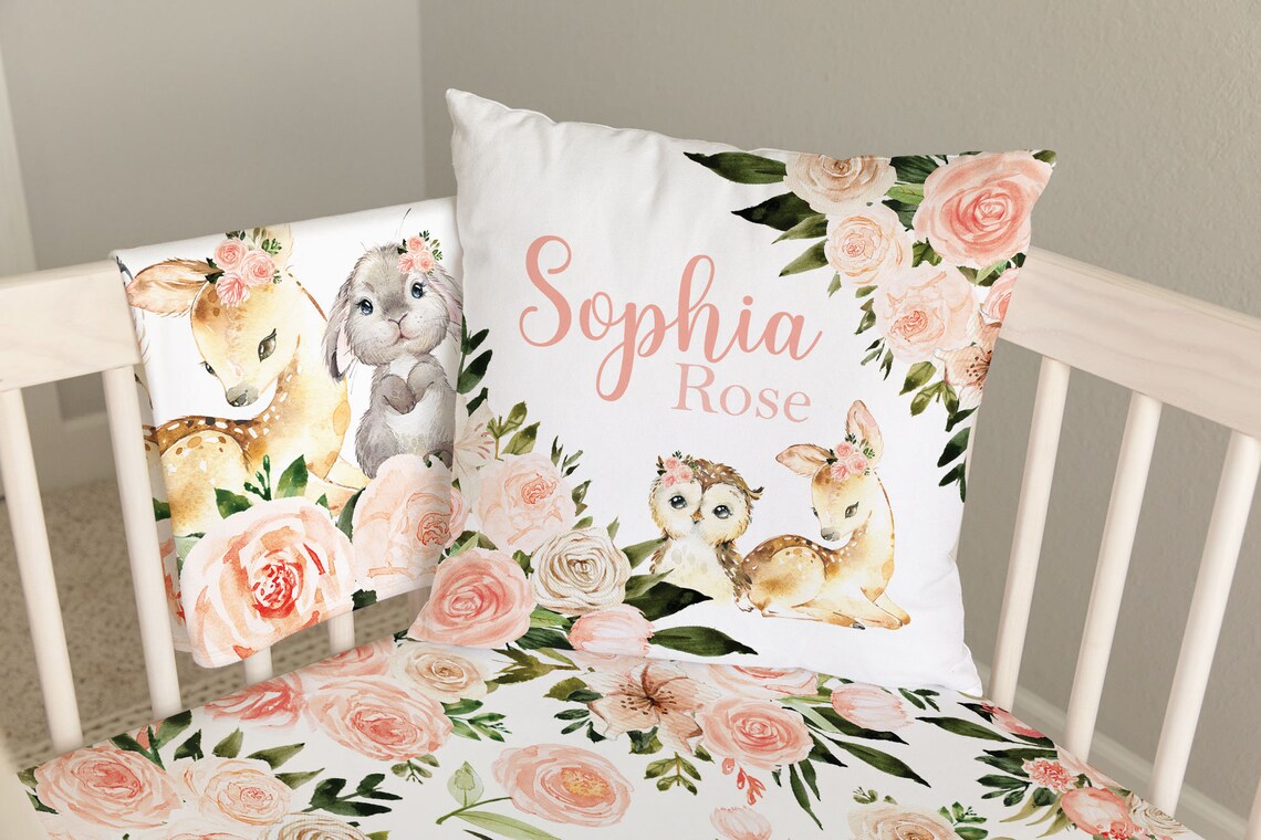 Baby Girl Woodland Crib Bedding Set Crib Bedding Set Girl Etsy