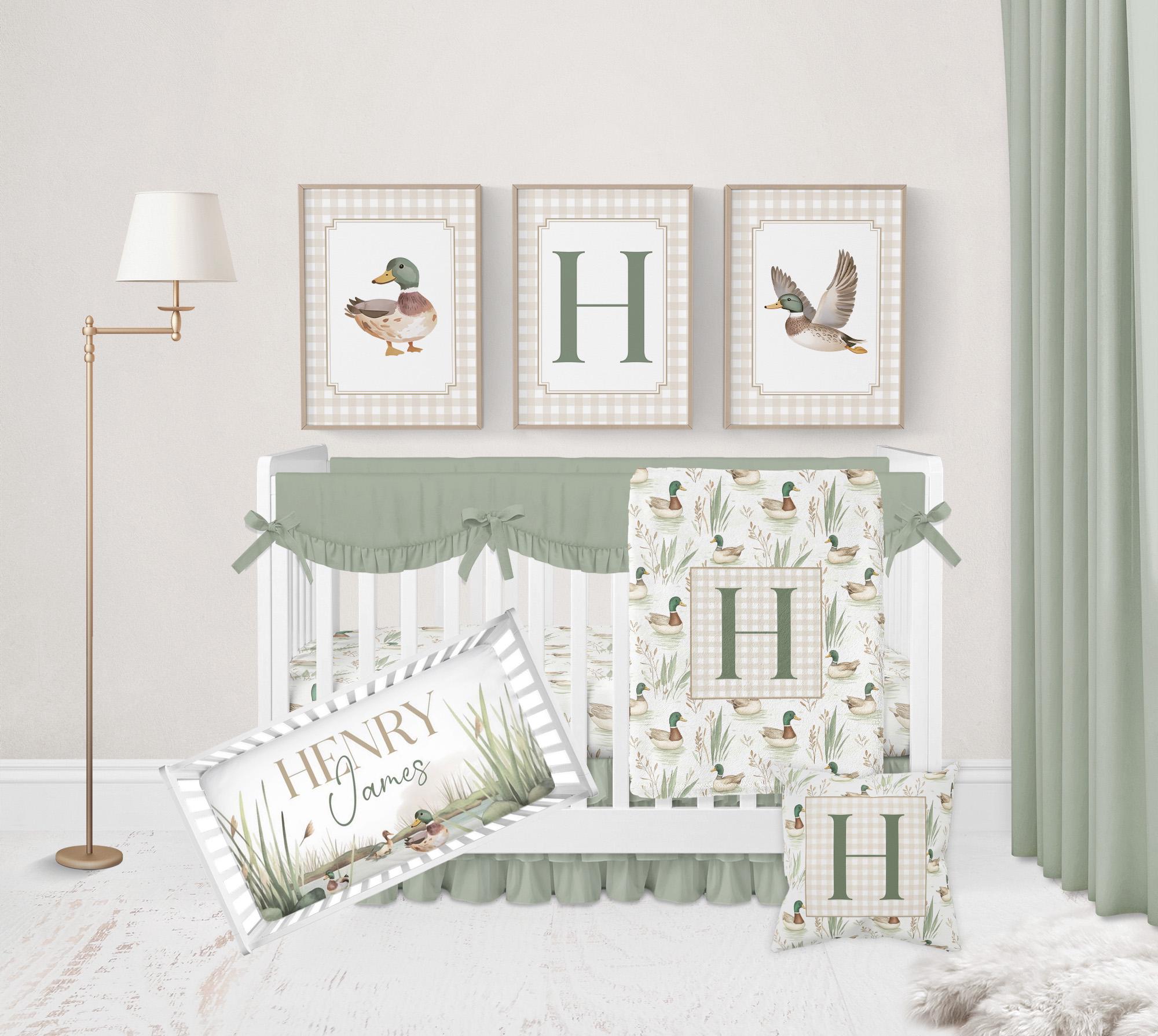 Mallard Duck Nursery Bedding Set, Baby Boy Bedding Set, Gingham Crib ...