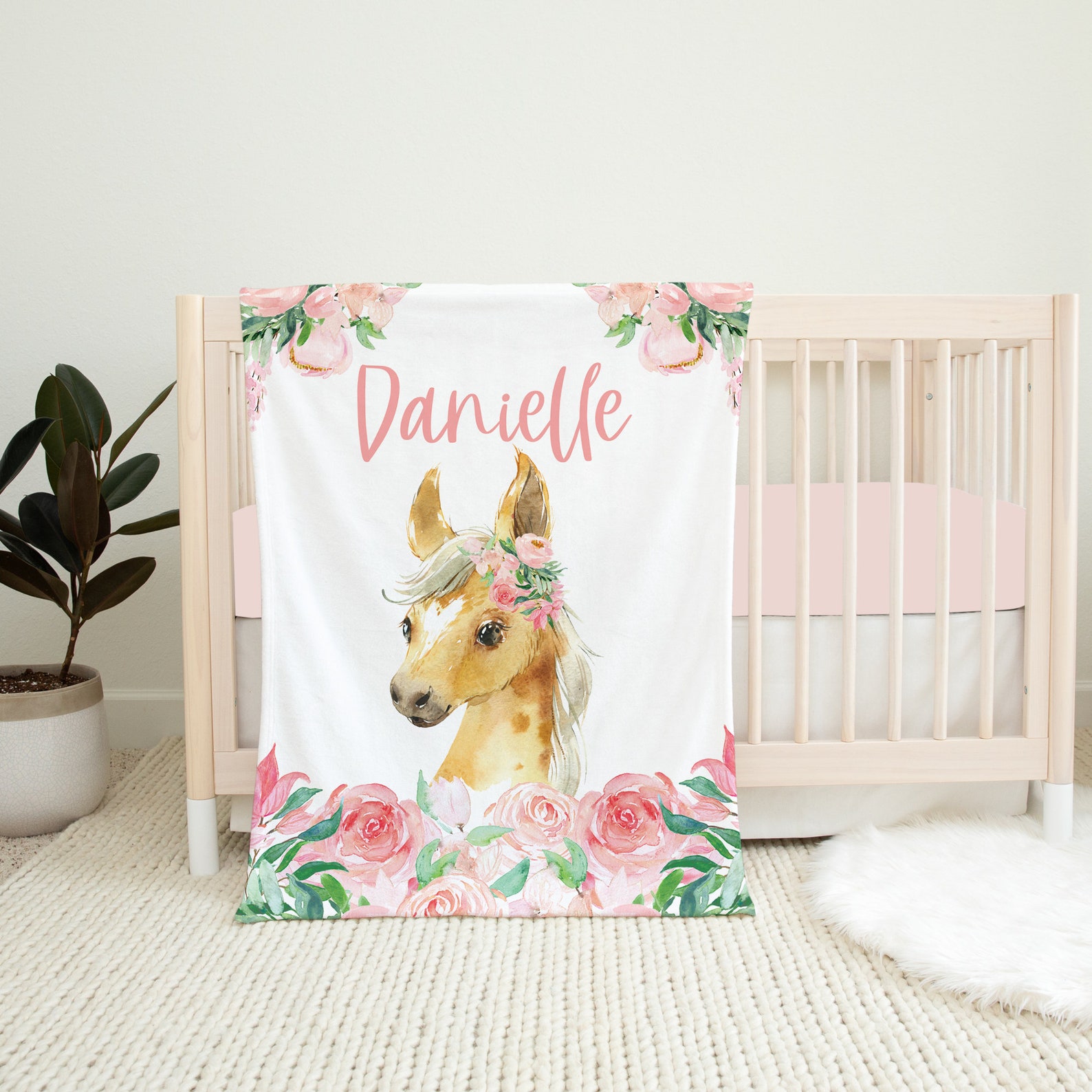 Horse Baby Blanket Personalized Baby Girl Blanket Custom Etsy