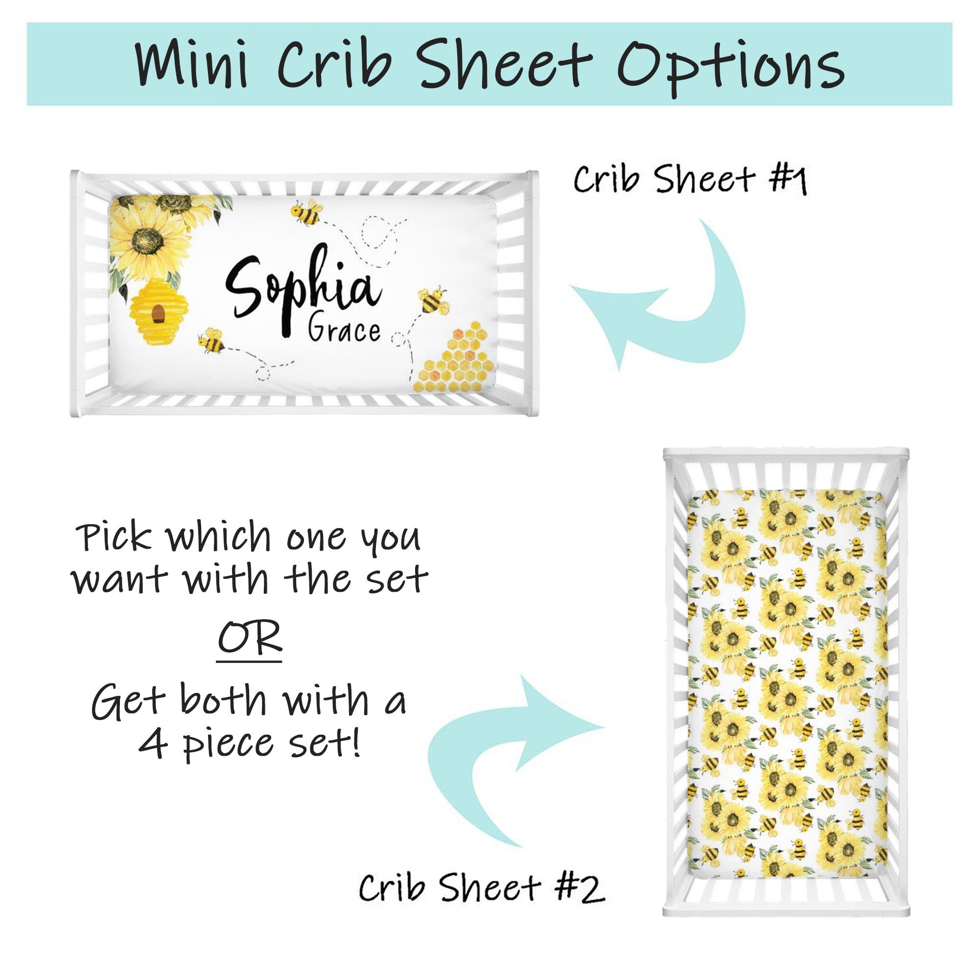 Sunflower mini crib bedding sale