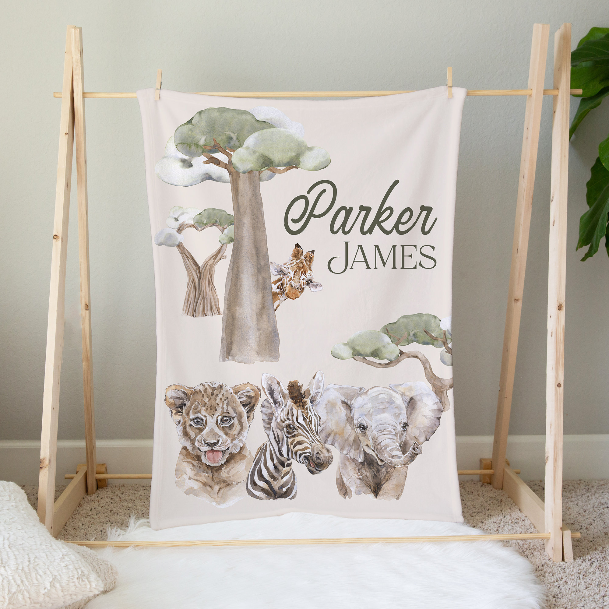 Personalized Safari Baby Blanket Baby Name Blanket Safari Etsy
