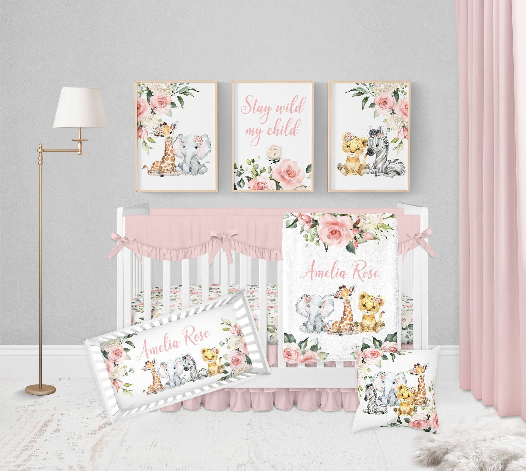 Safari Crib Bedding Set Baby Girl Nursery Bedding Set Safari