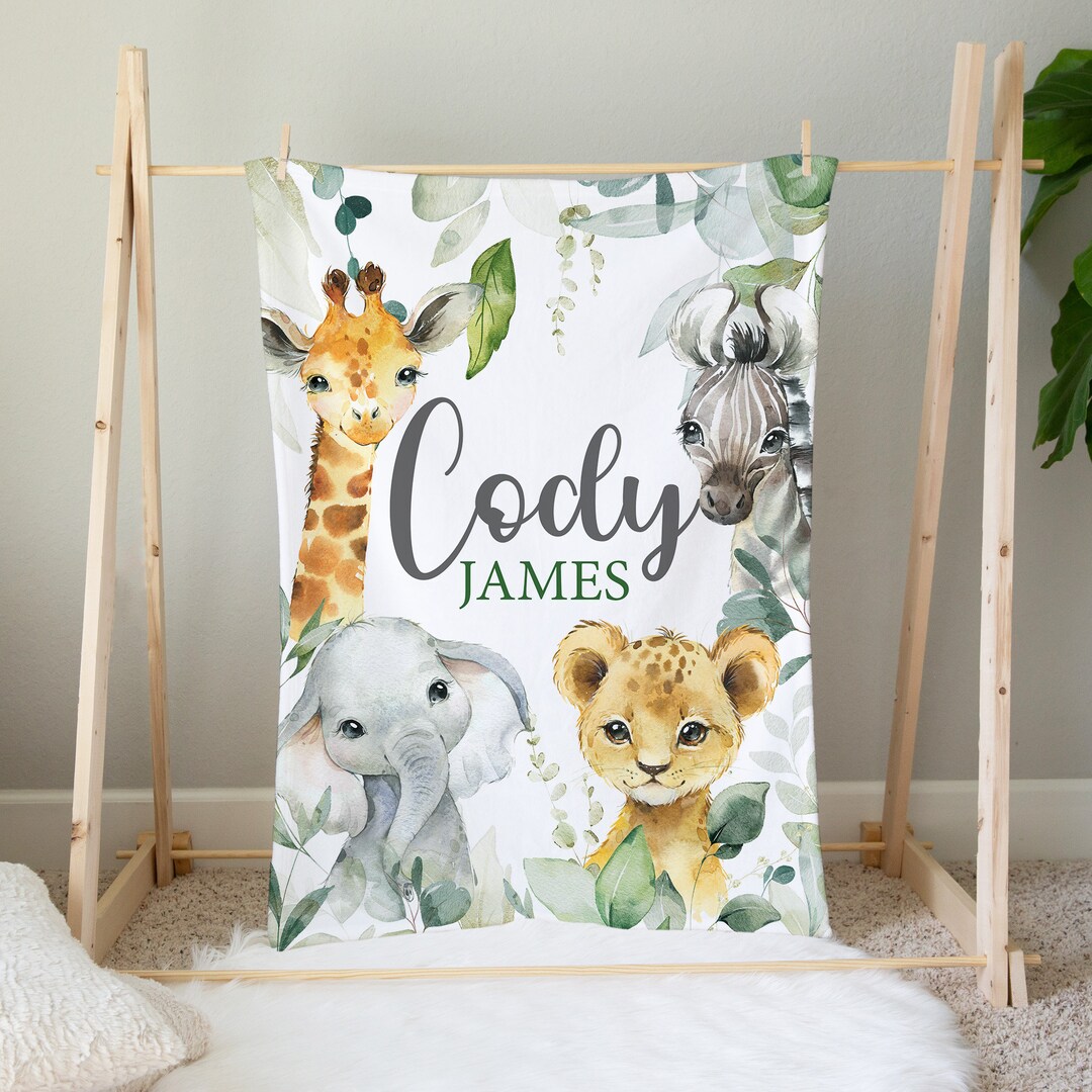 Personalized Safari Baby Blanket, Safari Animals Baby Blanket, Safari ...