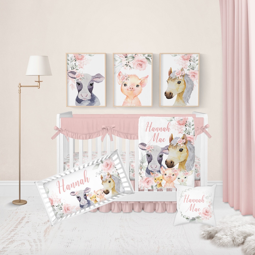 Baby Girl Crib Bedding Set Farm Animal Crib Bedding Farm Etsy