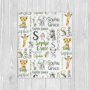 Personalized Safari Baby Blanket, Baby Name Blanket, Gender Neutral Baby, Baby Shower Gift New Baby Gift, Safari Nursery Custom Baby Blanket