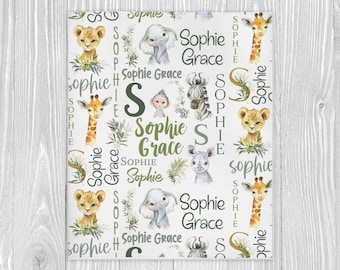 Personlig Safari Babyfilt, Baby Namnfilt, Könsneutral Baby, Babyshowerpresent, Babypresent, Safari Barnrum Anpassad Babyfilt
