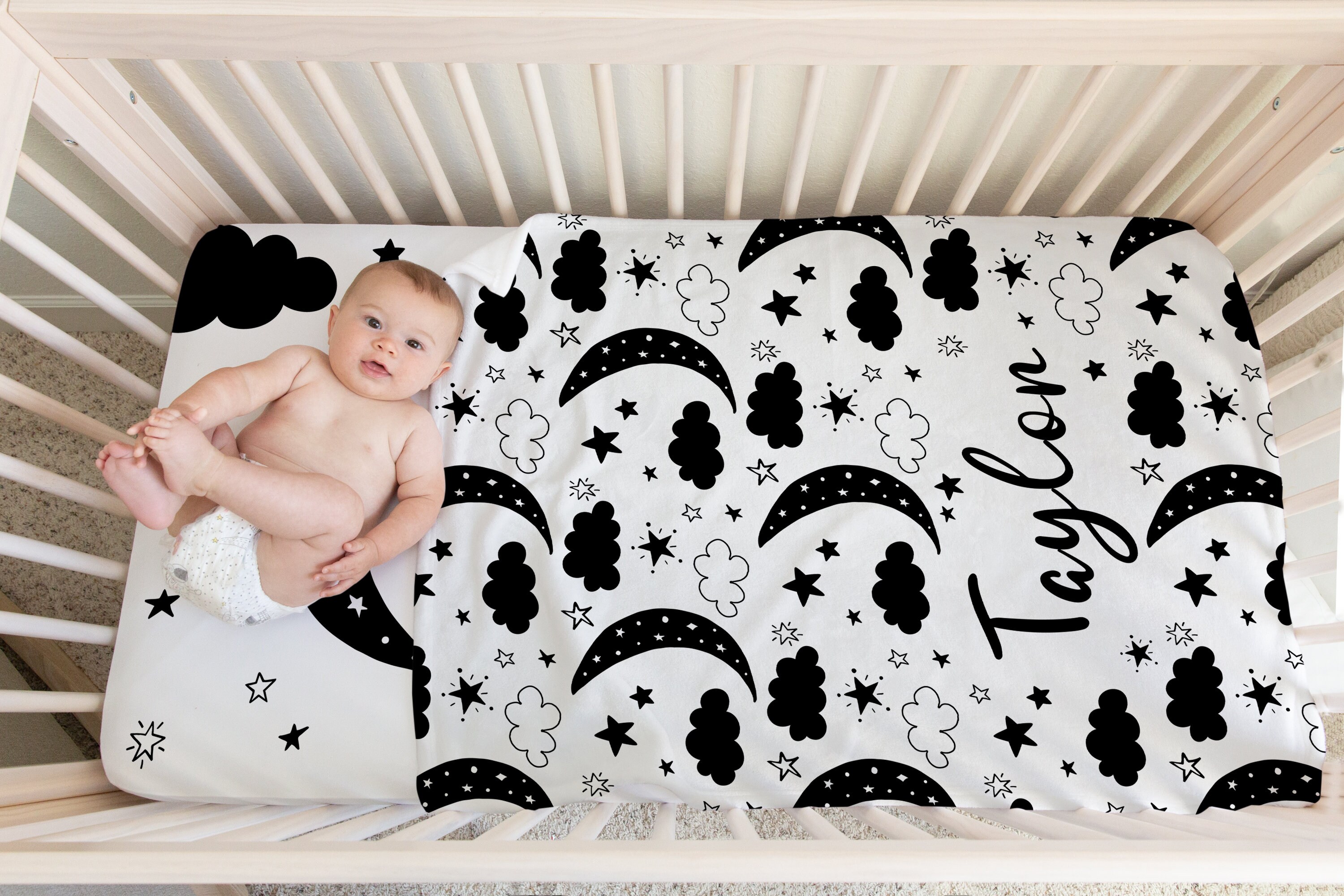 Black and white crib blanket top