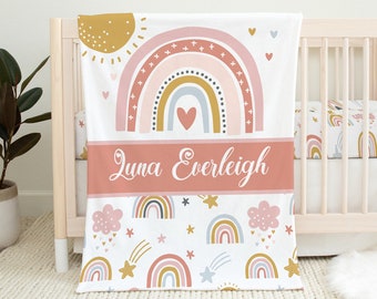Manta personalizada para niña, manta de arcoíris para bebé, regalo para baby shower, ropa de cama para cuna de arcoíris, bebé arcoíris, regalo para bebé recién nacido, ropa de cama para cuna de niña