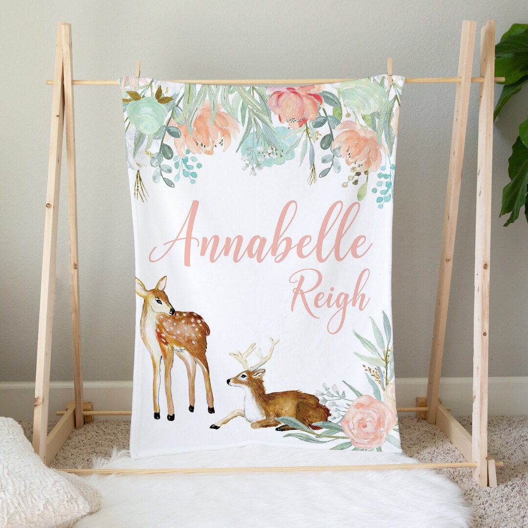 Deer Blanket Girl, Baby Girl Blanket, Deer Baby Blanket, Custom Baby