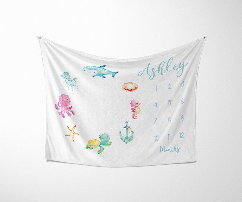Under the Sea Milestone Blanket, Baby Girl Milestone Blanket, Baby ...