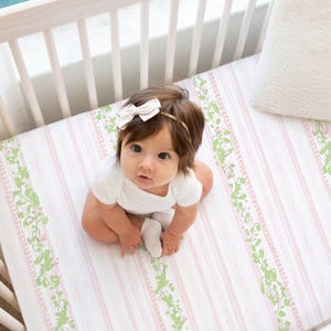 Pink and Green Crib Sheets Girl, Floral Crib Bedding Girl, Mini Crib Sheet, Baby Girl Bedding, Grandmillenial Nursery, Floral Crib Sheets
