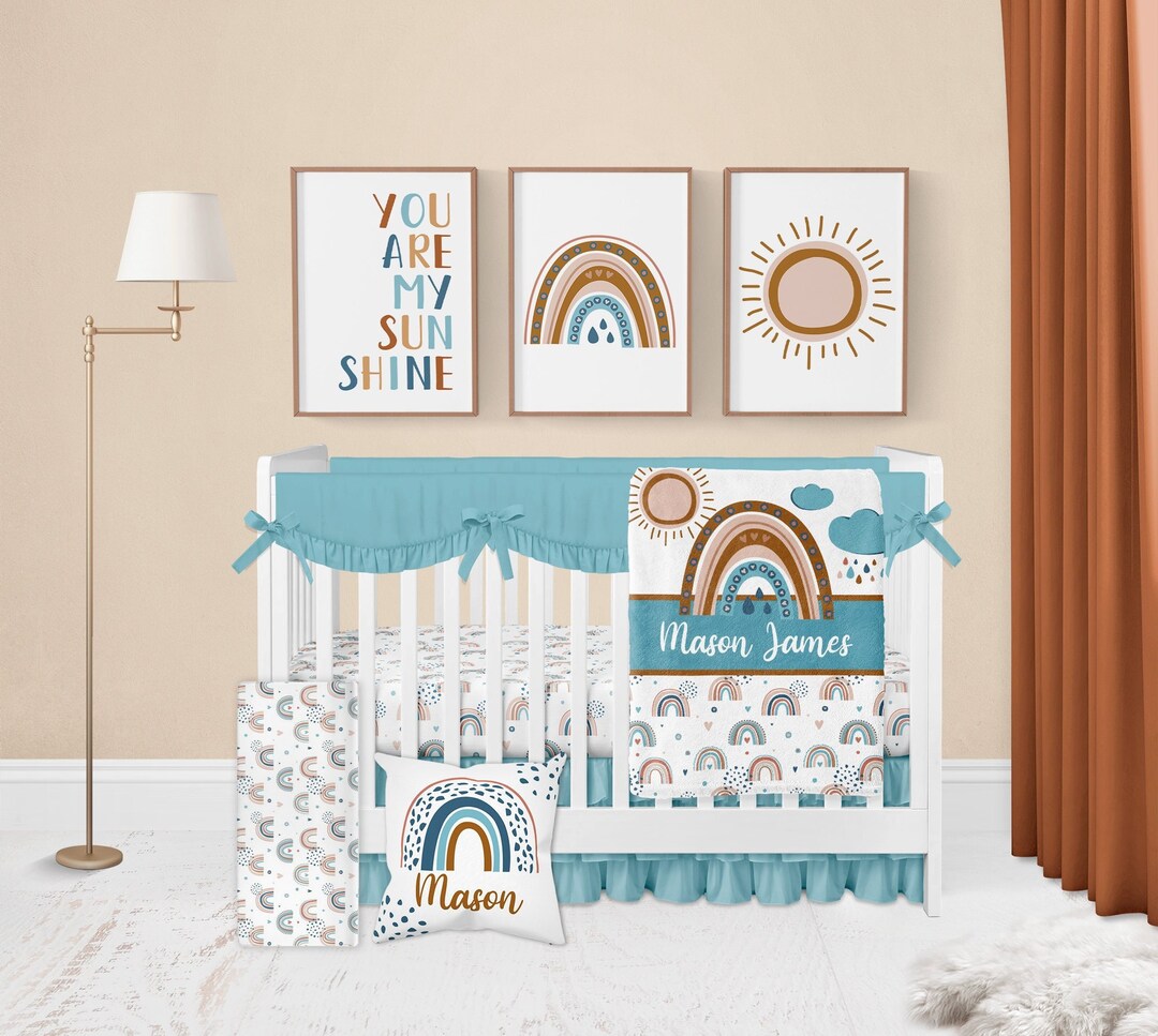 Baby Boy Crib Bedding, Rainbow Crib Bedding Set, Rainbow Nursery, Boho