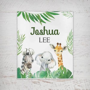 Safari Animal Baby Blanket, Custom Baby Blanket, Safari Blanket Safari Nursery, Baby Name Blanket, Safari Baby Bedding, Safari Nursery Decor