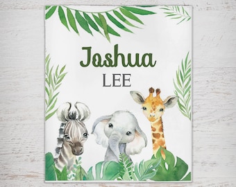 Safari Animal Baby Blanket, Custom Baby Blanket, Safari Blanket Safari Nursery, Baby Name Blanket, Safari Baby Bedding, Safari Nursery Decor