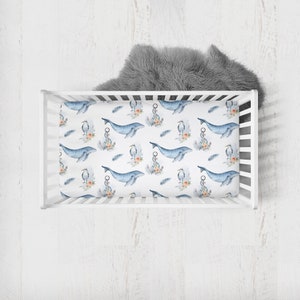 Ocean Crib Sheets, Ocean Crib Bedding, Ocean Nursery, Crib Sheets Girl, Whale Crib Sheet Beach Theme Baby Bedding, Baby Girl Coastal Bedding