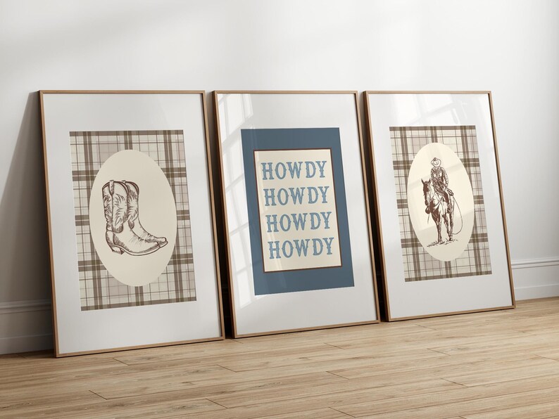Western Nursery Wall Art Print Set, Cowboy Nursery Prints, Boy Nursery, Blue Nursery Decor, Western Boys Room Decor, Vintage Cowboy Decor image 5