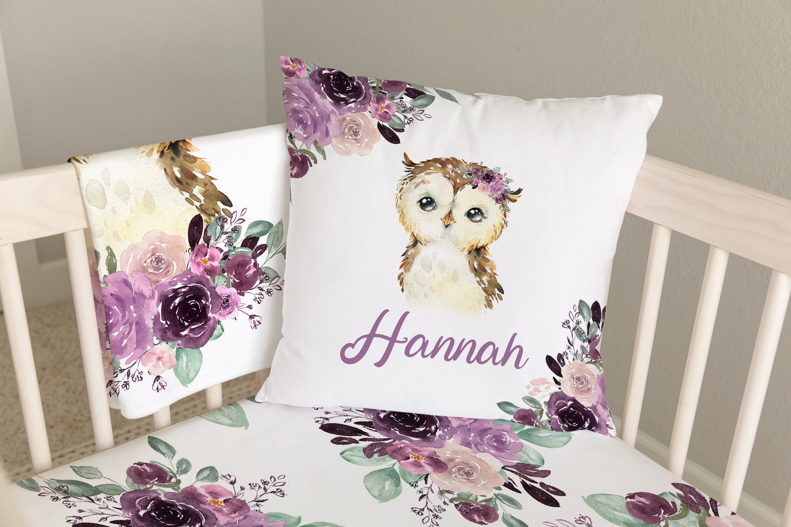 Owl Crib Bedding Set Floral Girl Crib Bedding Purple Nursery Etsy
