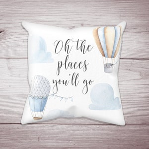 Hot Air Balloon Nursery Pillow, Oh The Places You'll Go, Hot Air Balloon Pillow, Hot Air Balloon Crib Bedding, Baby Boy Nursery Pillow Blue