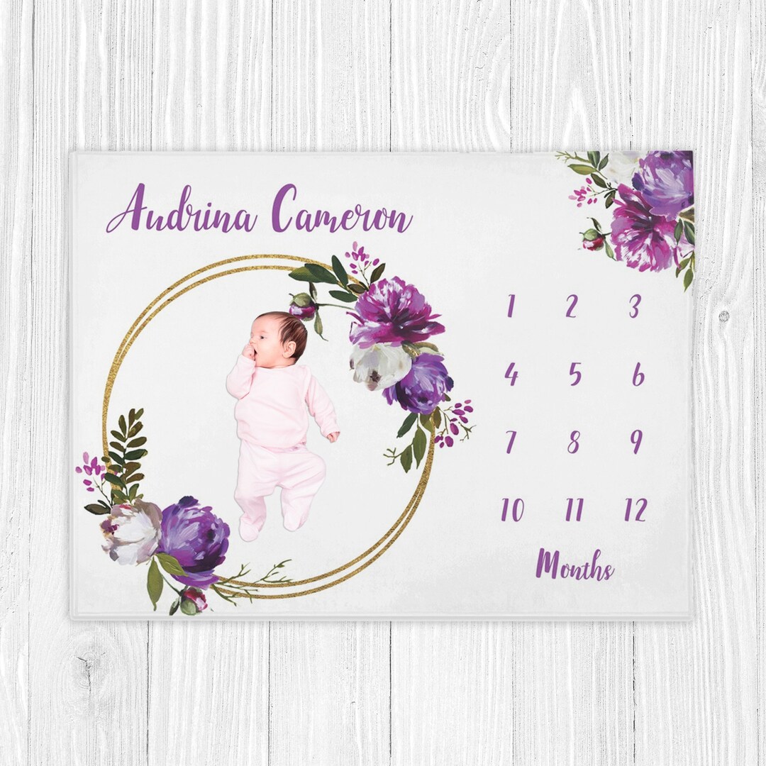 Purple Floral Milestone Blanket Baby Milestone Blanket Girl Etsy