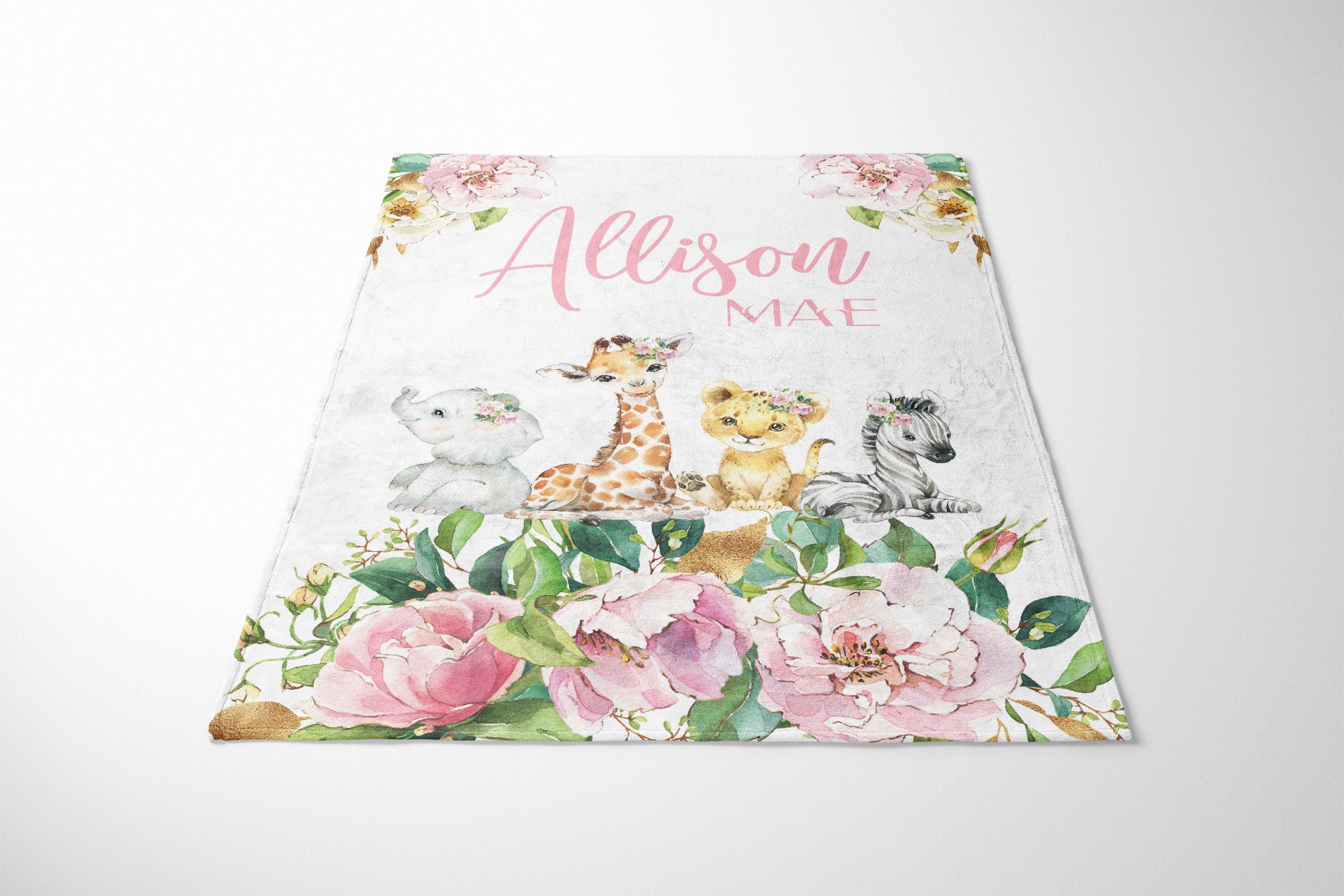 Personalized Safari Baby Blanket Pink Floral Safari Animals - Etsy