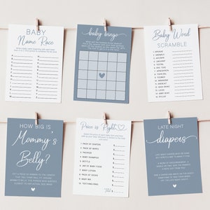 Boho Baby Shower Games Bundle, Boy Baby Shower Bundle, Blue Baby Shower Games Printable, Minimalist Baby Shower Games Instant Download, OB1 画像 5