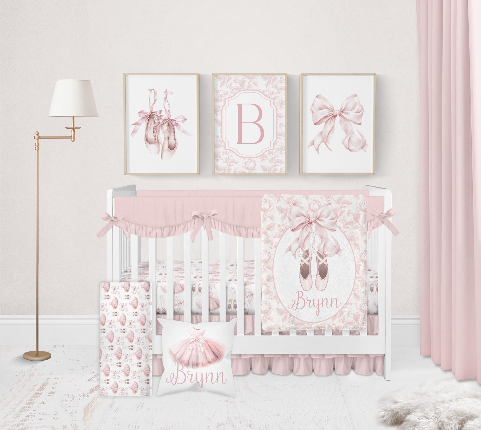 Baby Girl Crib Bedding Set, Ballerina Nursery Bedding, Pink Bow Crib